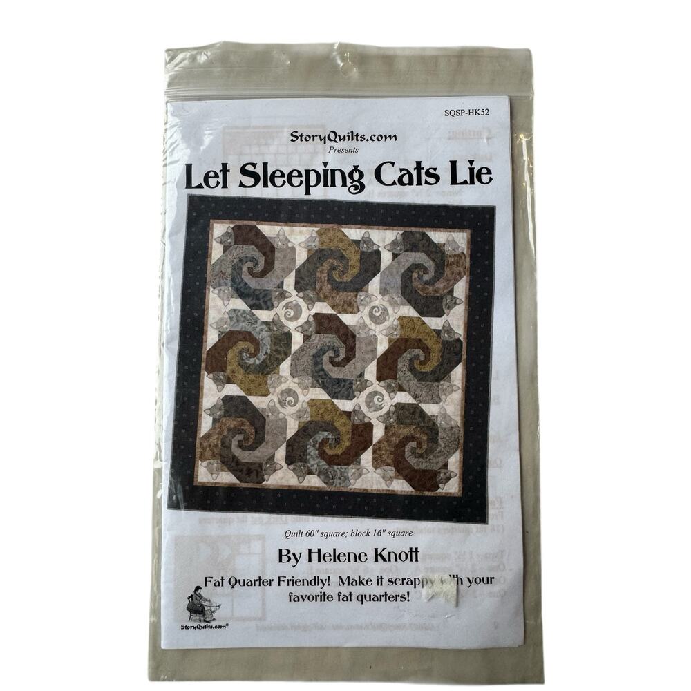 STORY QUILTS Let Sleeping Cats Lie Quilt Pattern 60” square 2007 Fat Quarter